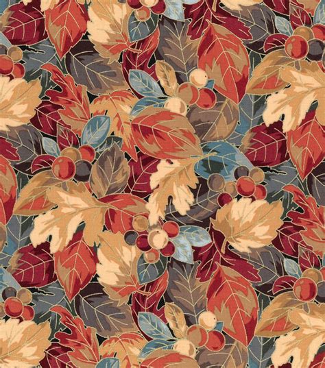 Orange Heritage Floral Foliage Premium Metallic Cotton Fabric